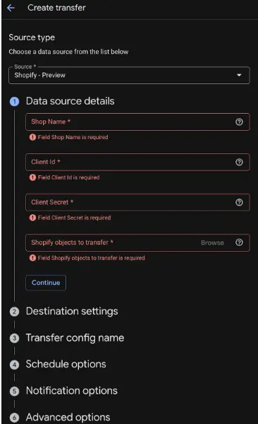 Shopify Import Settings
