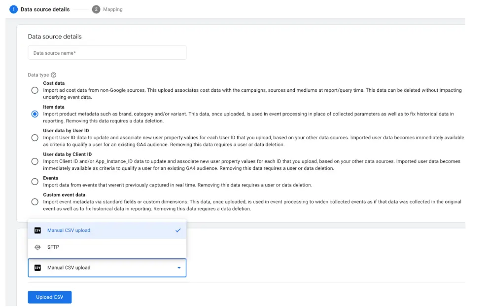 Upload item data into the GA4 property