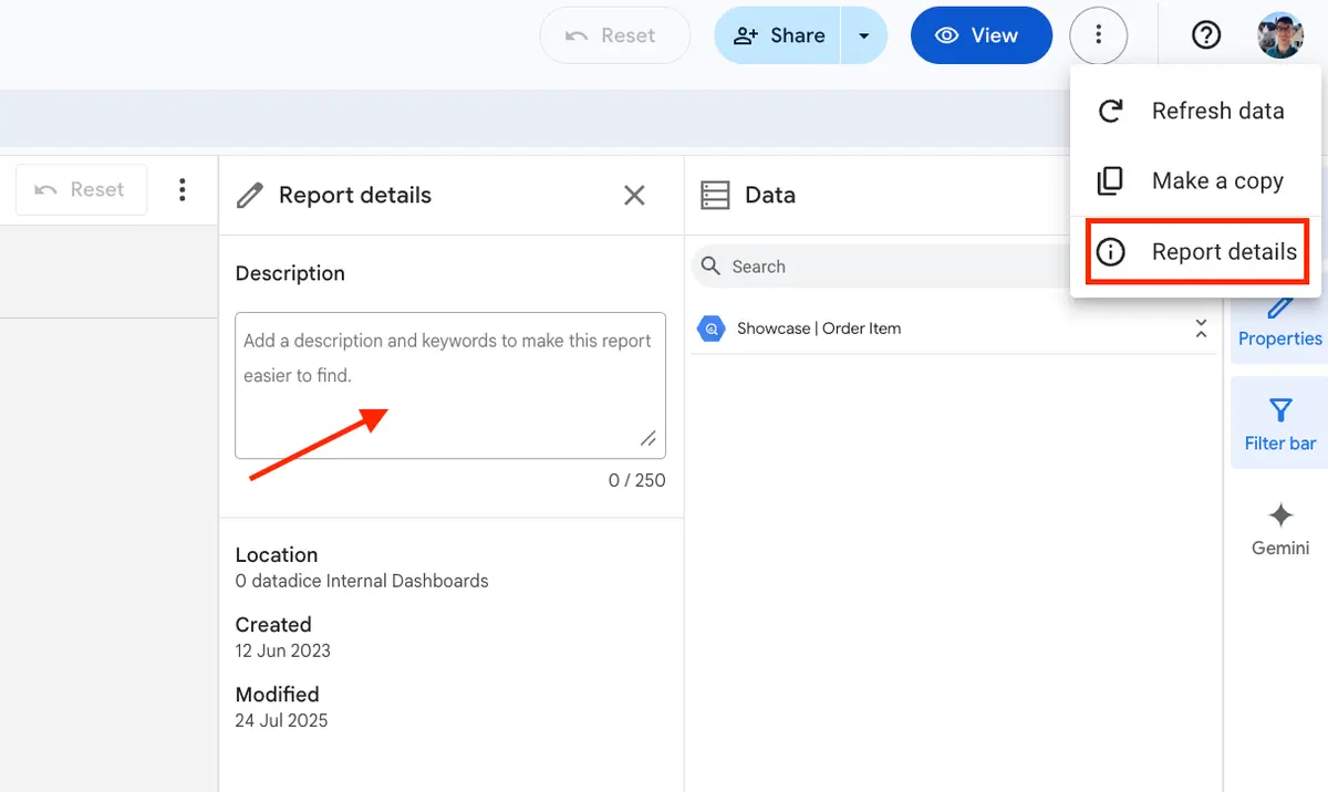 Add a report description