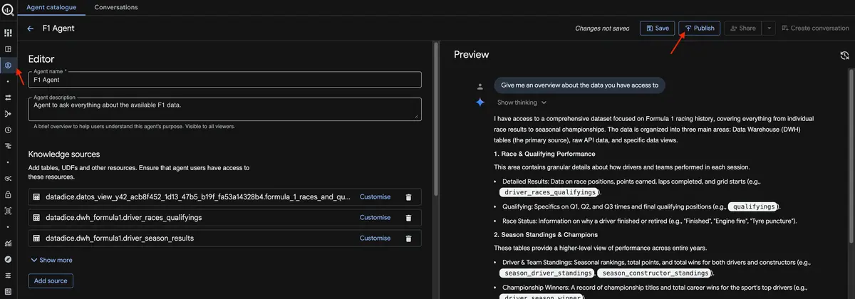 Publish a data agent in BigQuery
