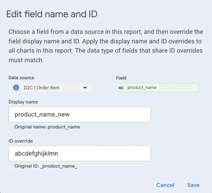 Add a field overwrite for product_name