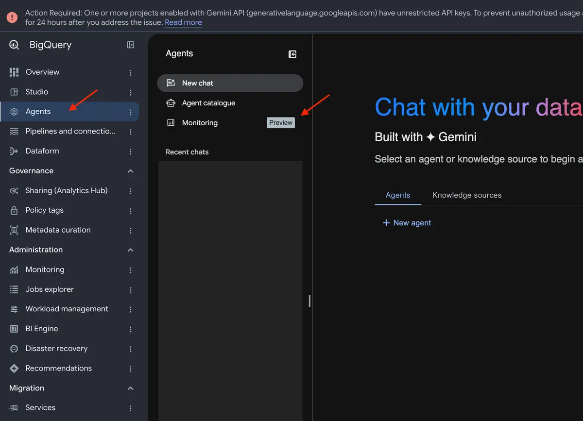 Select Monitoring in BigQuery Agents