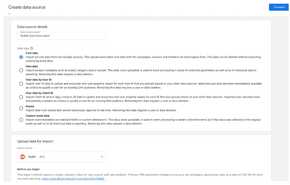 Select Reddit cost data import