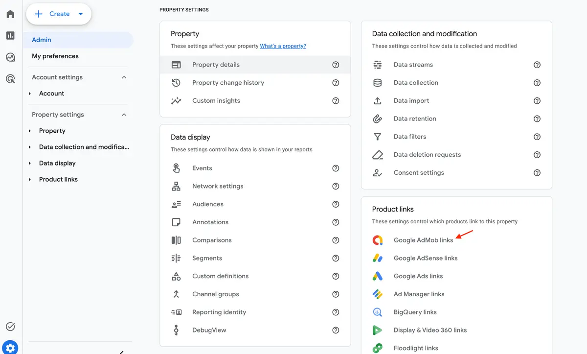 AdMob Link in Admin section