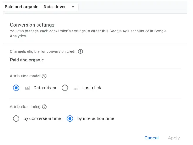 Attribution model and Attribution timing setting