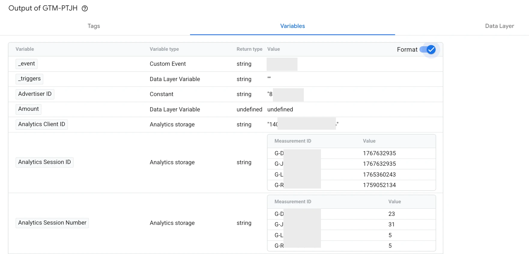 GTM debug with Session Information