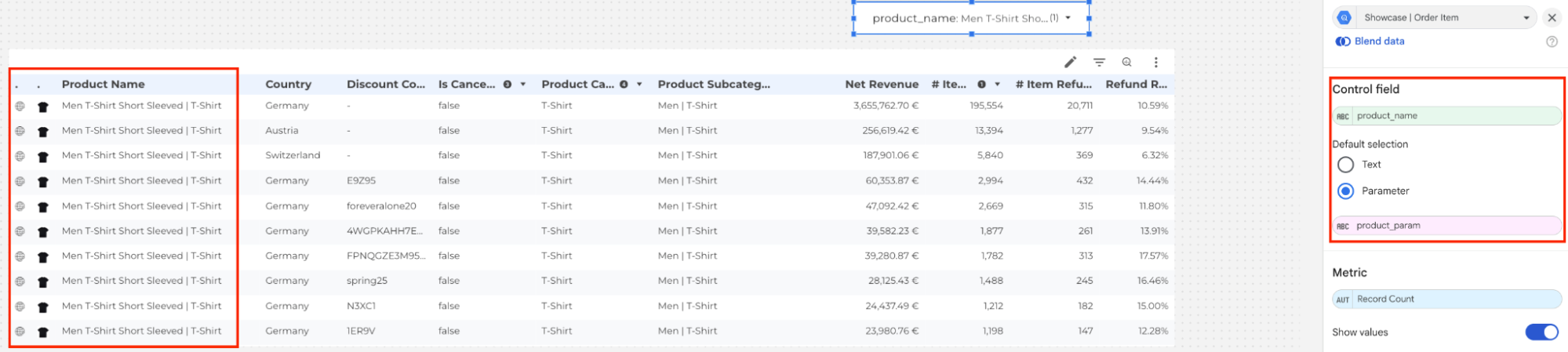 Use the parameter as the default filter selection